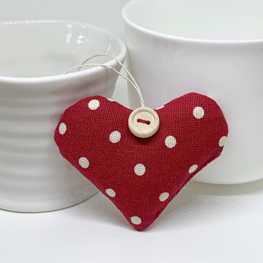 LAVENDER HEART - cranberry red dotty
