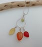 Red Orange Yellow Trio Seaham Sea Glass Necklace with Peridot Charm 