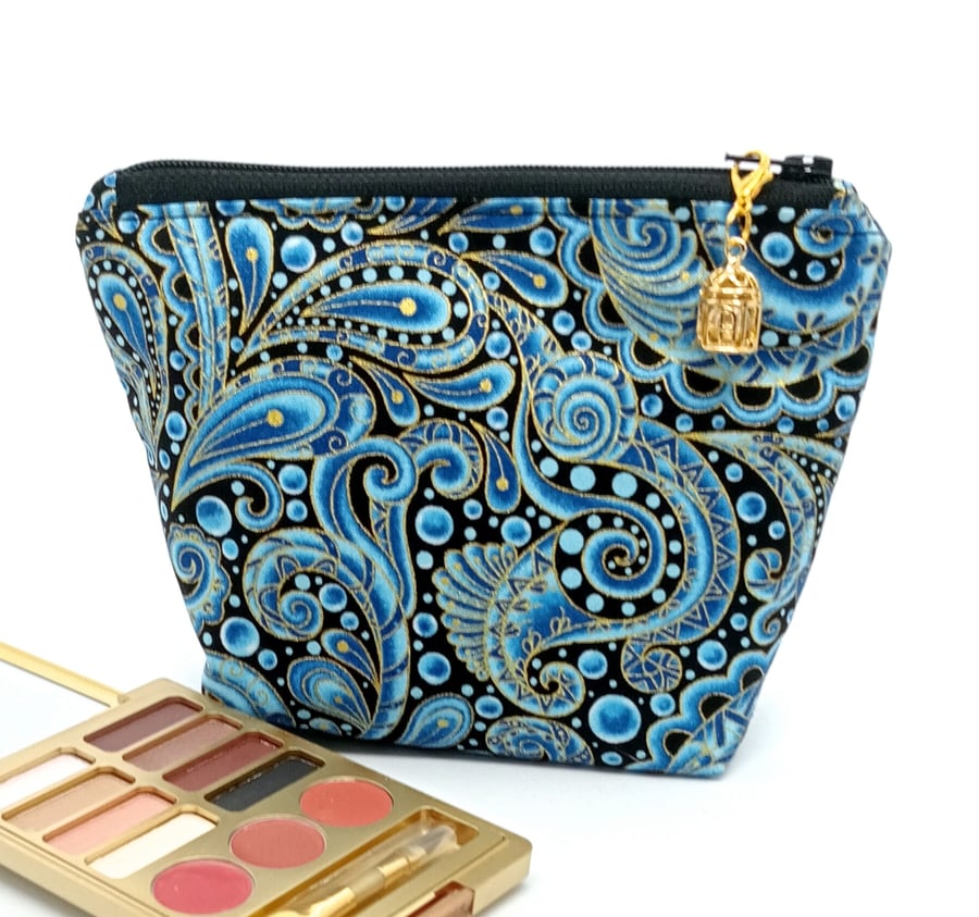 Swirly blue and gold make up bag 730HF