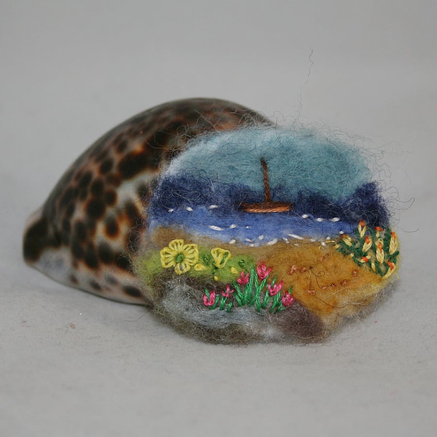 Embroidered Brooch - Coastal Scene