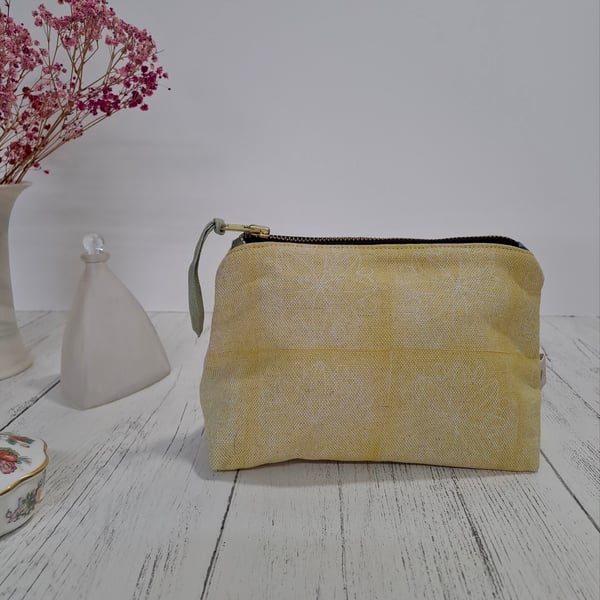 Hand Printed Linen Zipped Cosmetic Bag