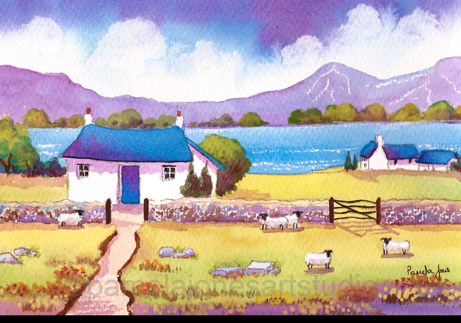 Cottage, Sheep, Lake Bala, North Wales in 8 x 6 '' Mount