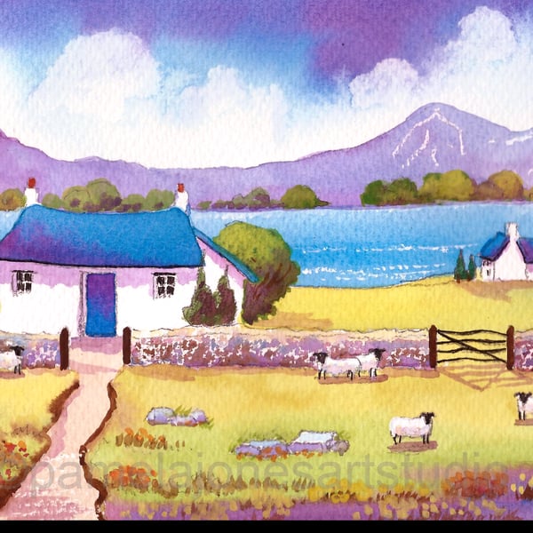 Cottage, Sheep, Lake Bala, North Wales in 8 x 6 '' Mount