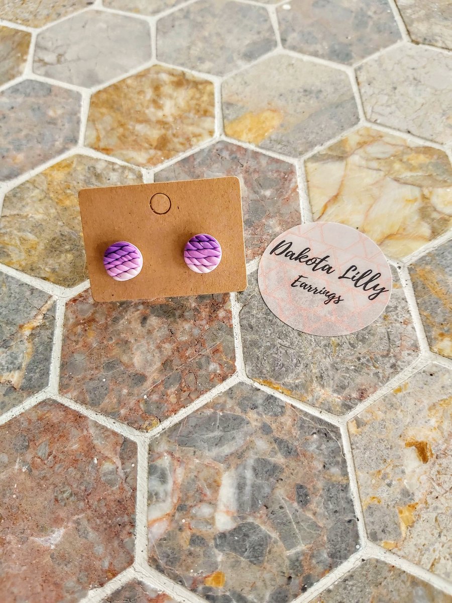 Purple ombre knit effect polymer clay stud earrings