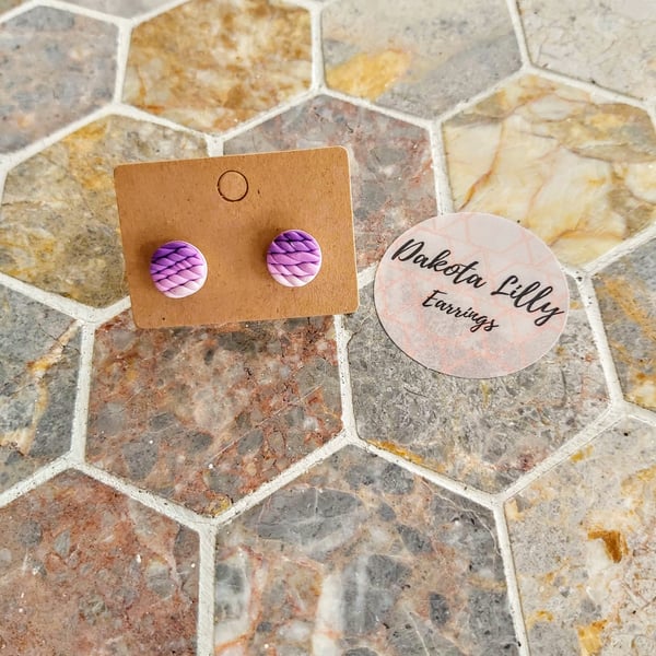 Purple ombre knit effect polymer clay stud earrings