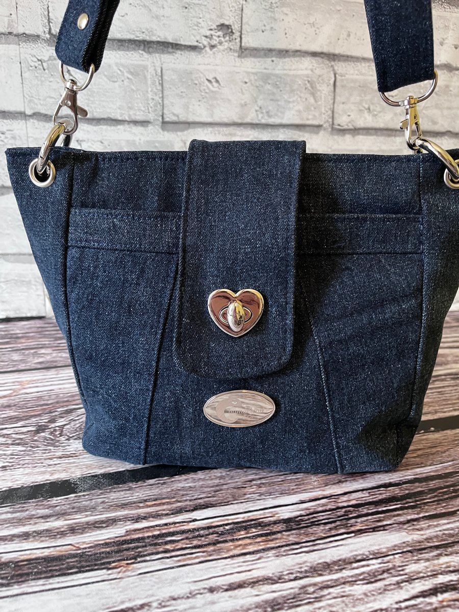 Denim crossbody bag with silver hardware
