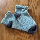 Pair of crochet woolly blue socks with a frill top, size 4