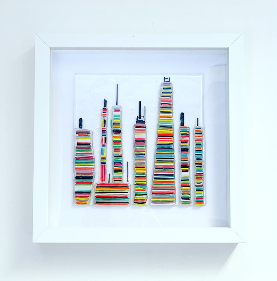 Cityscape Framed Colourful Glass Wall Artwork