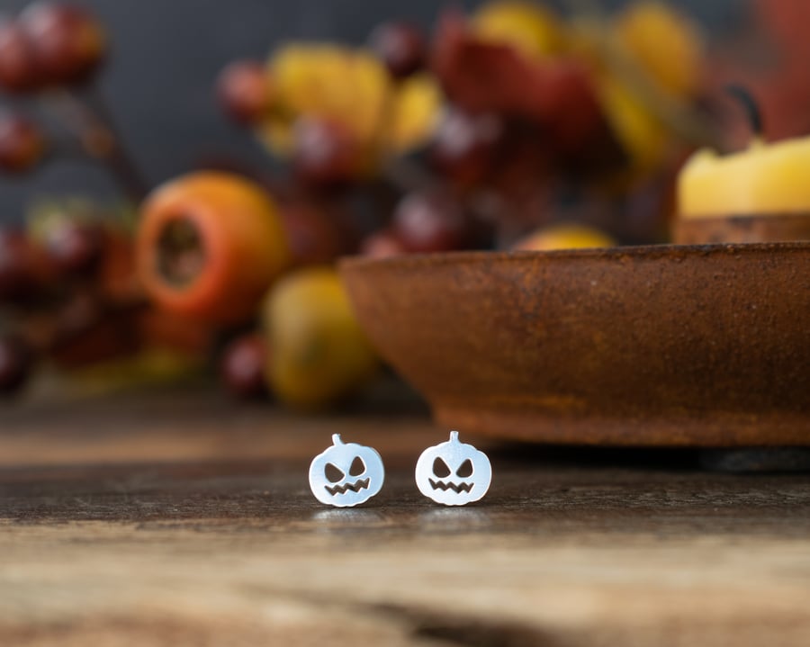 SALE Pumpkin Earrings for Halloween - Sterling Silver Studs