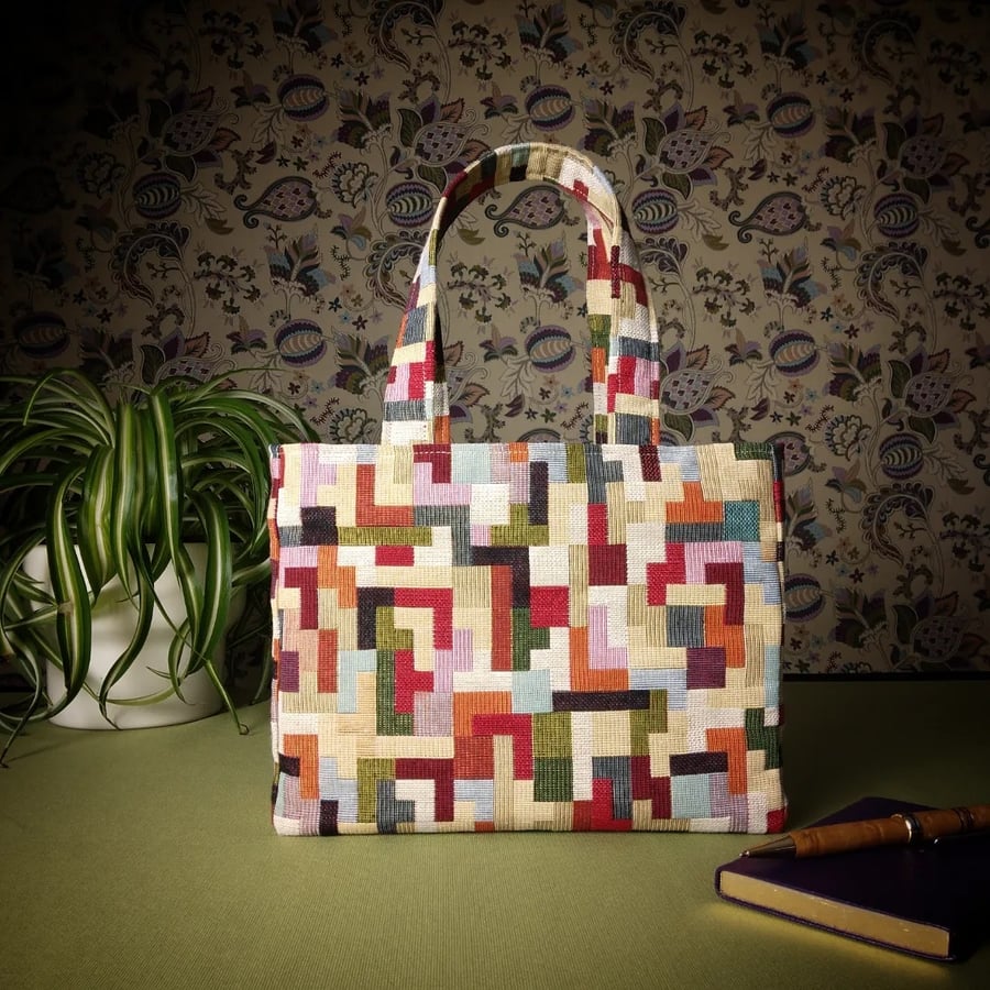 Mini Fabric Tote Bag - Multi Colour Pixels