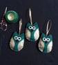 Silver and Teal Christmas Owl Felt Ornament  - Image 1