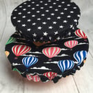 Reusable bowl covers - set of two. Black balloons and stars.