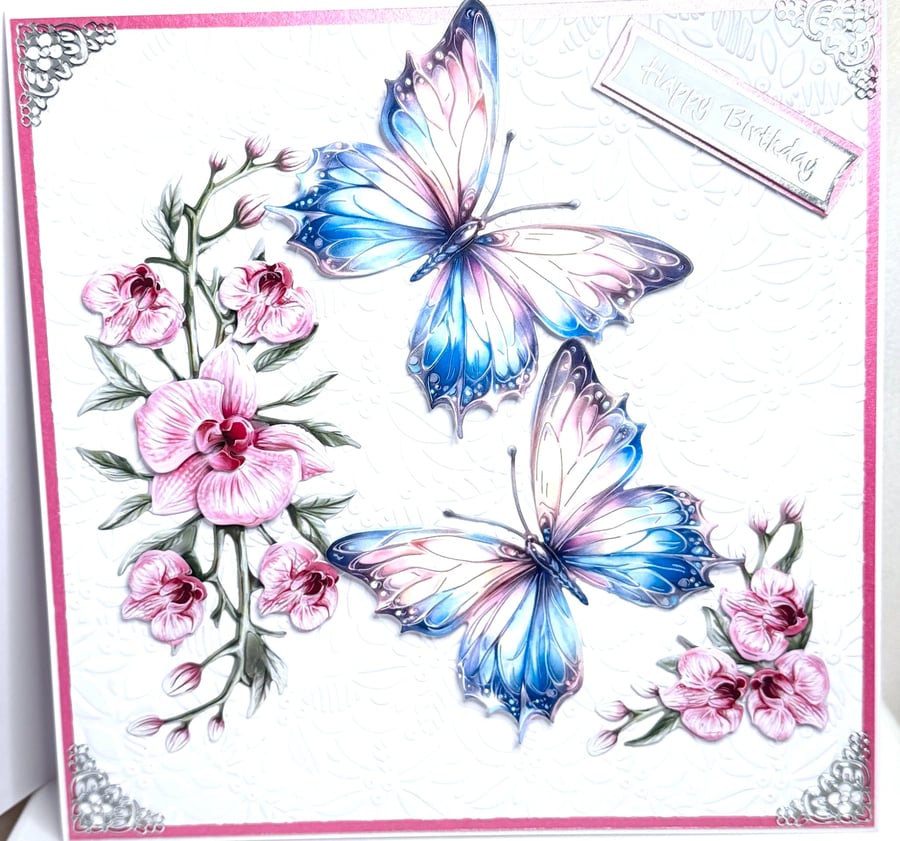 3D Butterfly Orchid Birthday Card for Her,  Luxury Handmade Embossed Keepsake