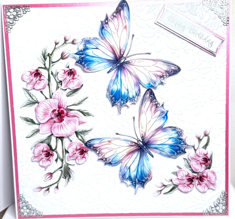 3D Butterfly Orchid Birthday Card for Her,  Luxury Handmade Embossed Keepsake