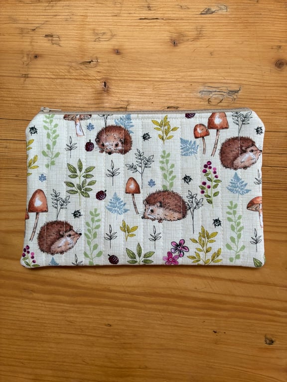 Hedgehog Print Quilted Fabric Organiser Pouch