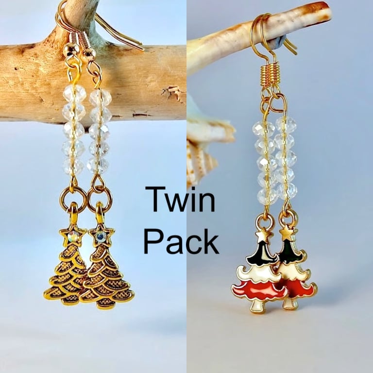 Christmas Tree Earrings 2-Pack, Stocking Fillers, Secret Santa, Gifts For Her