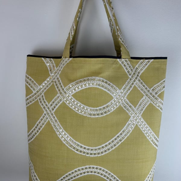 Embroidered Yellow Tote Bag Geometric Sequins, Elegant Purse