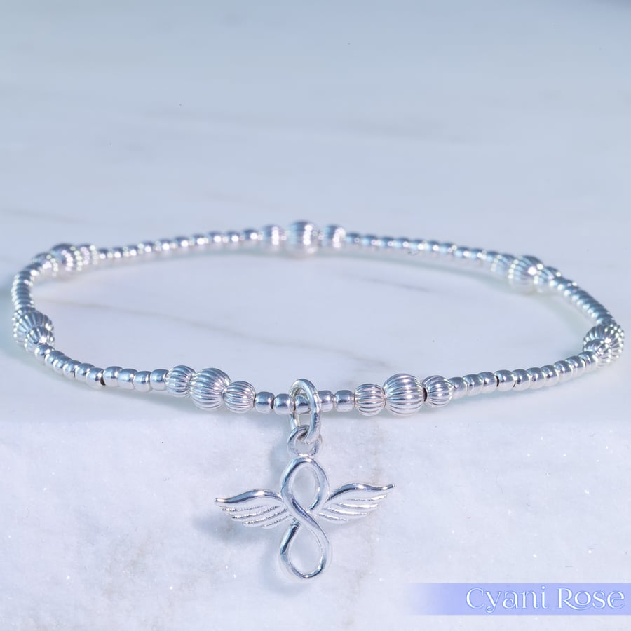 Sterling Silver Infinety Angel Bracelet Stretchy Handmade