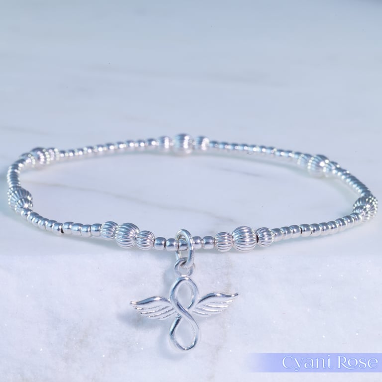 Sterling Silver Infinety Angel Bracelet Stretchy Handmade