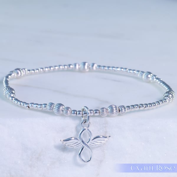 Sterling Silver Infinety Angel Bracelet Stretchy Handmade