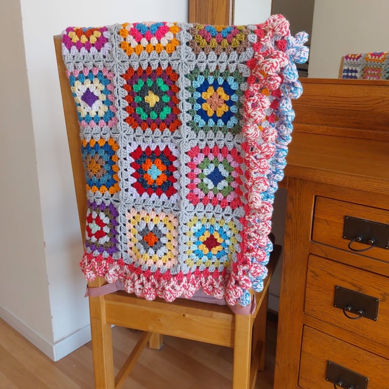 Crochet Granny Square Blanket Throw 'Happy Scrappy'