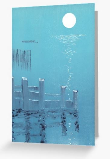 Blank greeting art card ocean and moon reproduction card