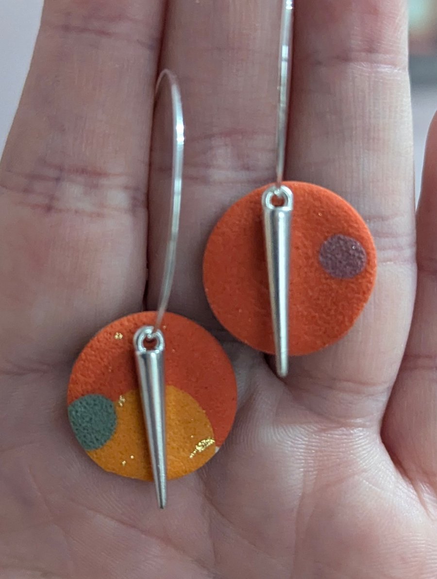 Circus abstract button hoop earrings 