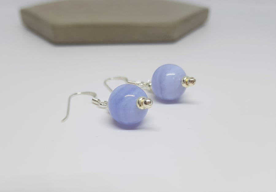 Blue Lace Agate Gemstone Sterling Silver Earrings