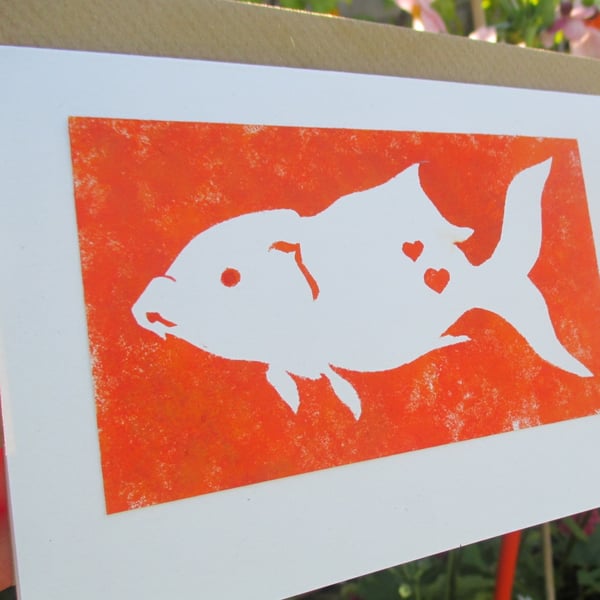 Hand painted Fish greetings card eco-friendly pet lover birthday orange goldfish