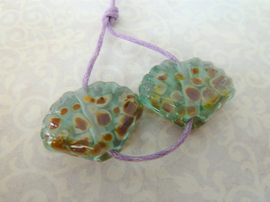 aqua raku sea shell lampwork glass beads