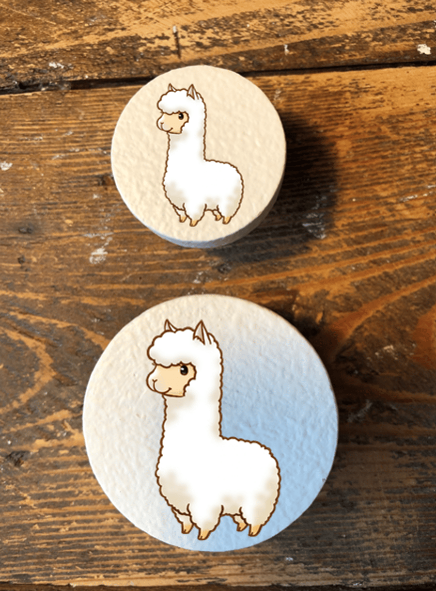 Handmade Llama cartoon pine door knobs wardrobe drawer handles decoupaged 