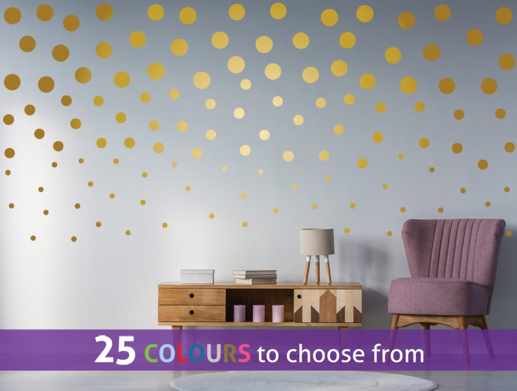 40  3 inch, 40  2 in, 40  1in POLKA DOTS gold matt metallic wall stickers decals