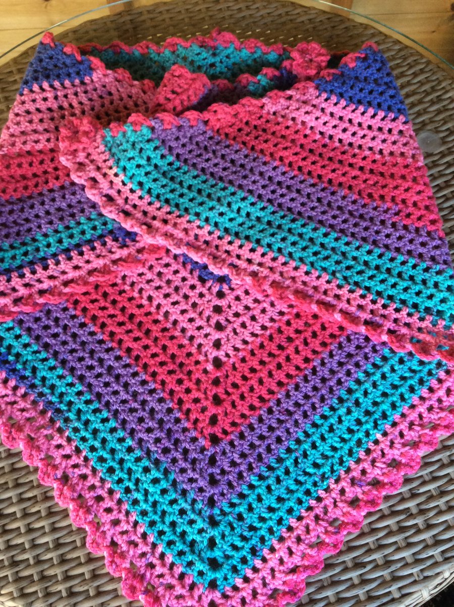 Beautiful multi shaded crochet pink and blue scarf