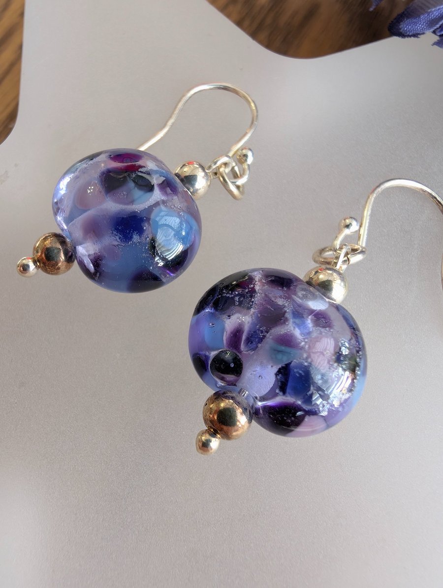 Handmade Heather Lentil shape Lampwork Earrings