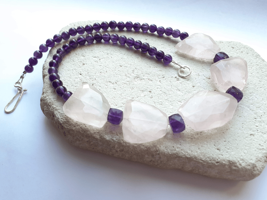 Purple Amethyst & Rose Quartz Necklace.