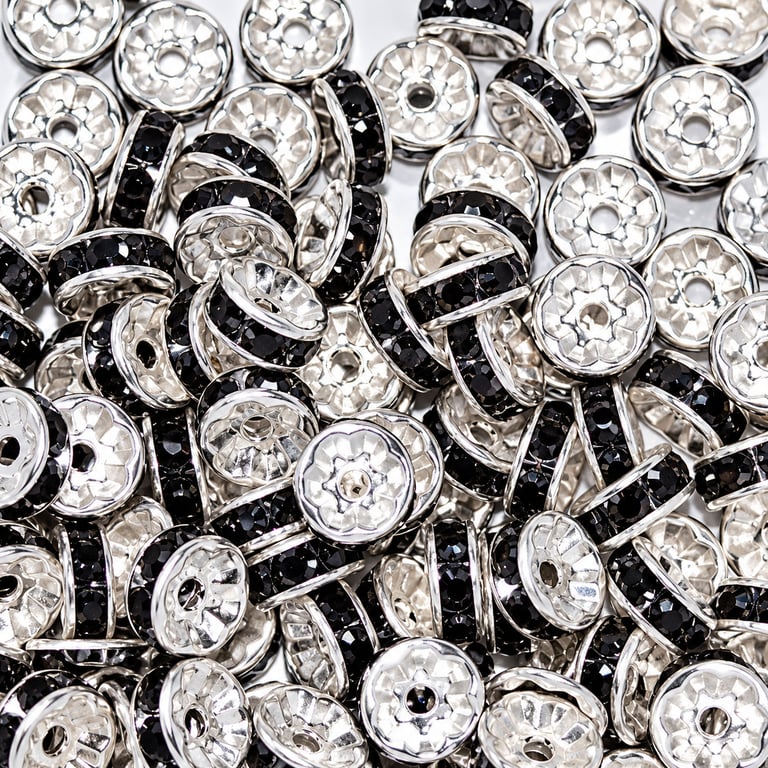 100pcs 6 - 10 mm Black Rhinestone Rondelle Spacer Beads for DIY Jewellery Making