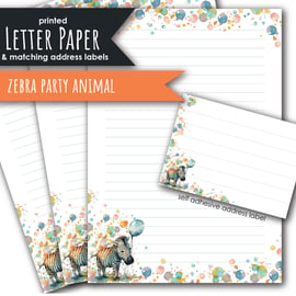 Letter Writing Paper Zebra Party Animal, with matching address labels