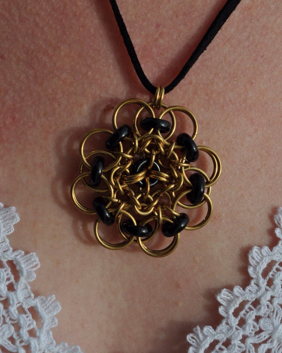 SALE Medieval Pendant, Chainmaille Jewellery, Chainmaille Pendant, Flower Pendan