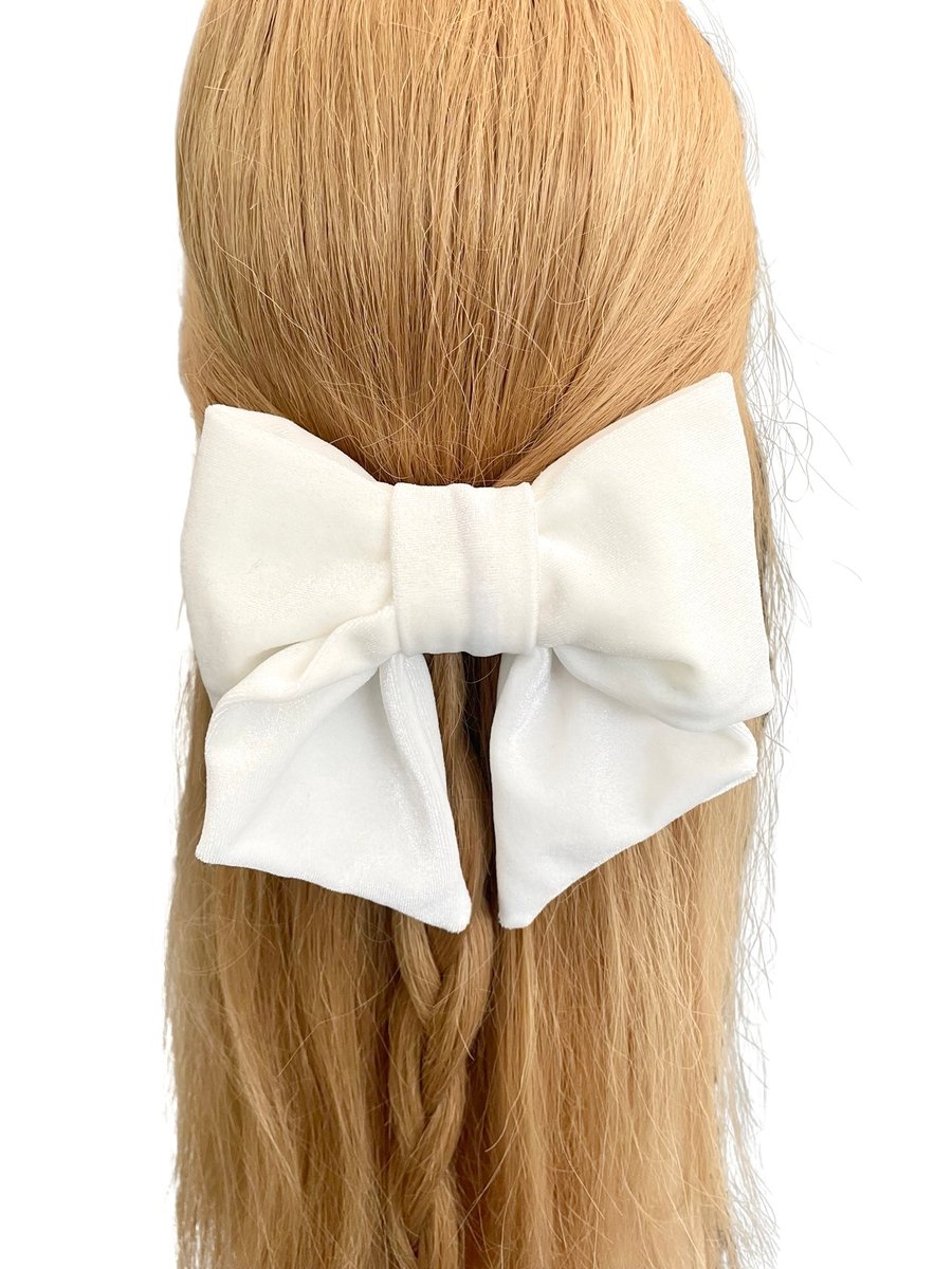 Luxury ivory white velvet hair bow barrette clip for women