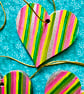Set of six wooden hand painted Christmas tree rainbow hearts - Image 2
