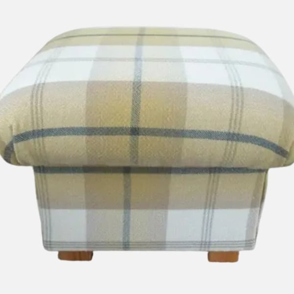 Storage Footstool Balmoral Ochre Fabric Tartan Check Pouffe Mustard 