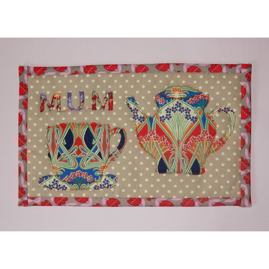 Mug Rug Mum, Liberty print tea pot and cup