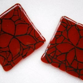 Red mosaic fused glass coasters