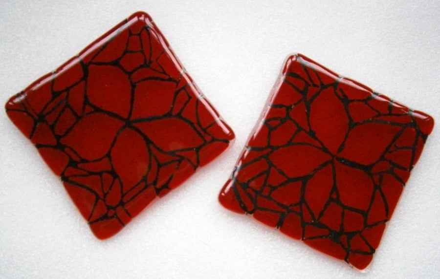 Red mosaic fused glass coasters