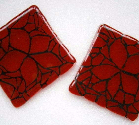 Red mosaic fused glass coasters