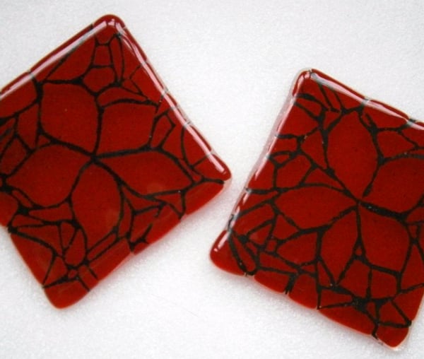 Red mosaic fused glass coasters