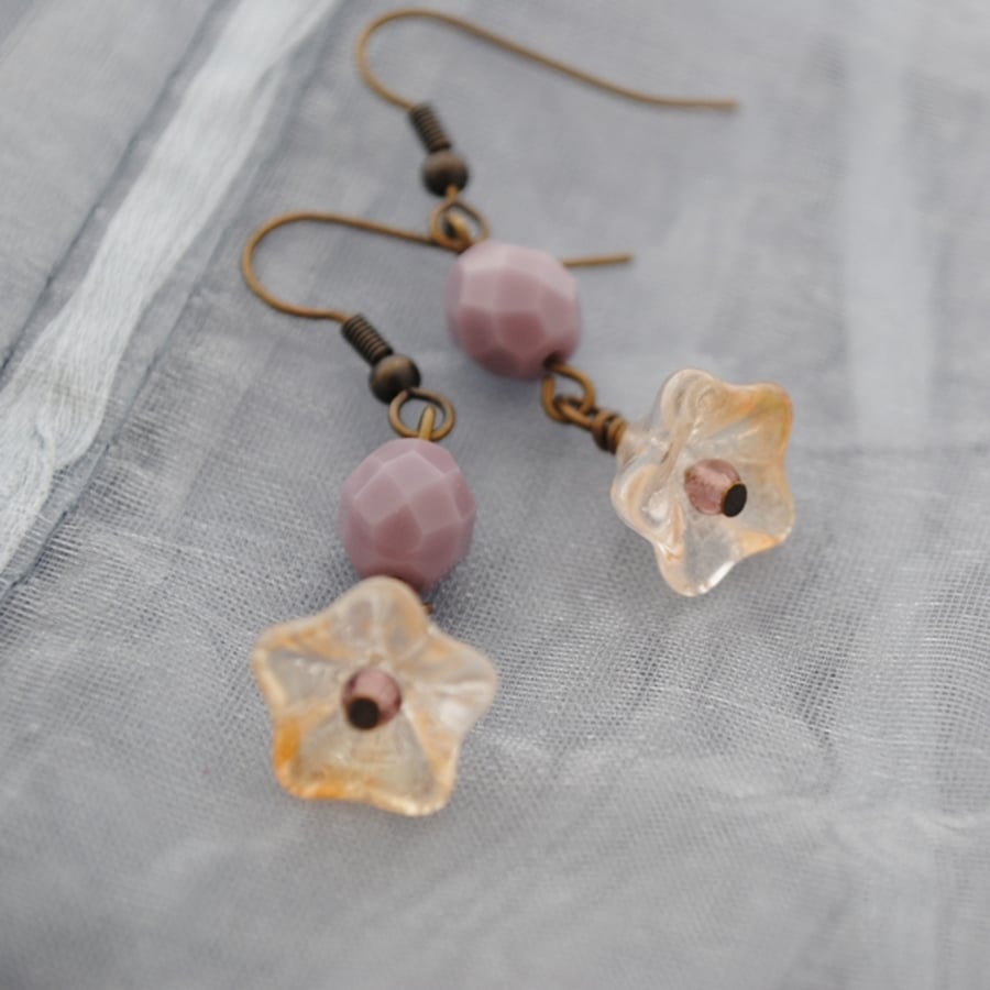 Purple & champagne flower earrings