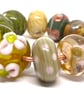 Handmade Lampwork Glass Beads – Moss Green, Honey Amber & Dusty Pink Set of 9