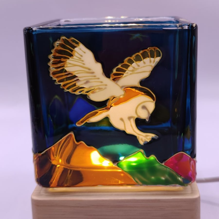 Candle holder, hand painted glass
