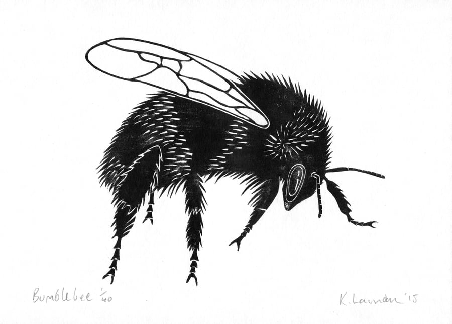 Bumble bee: Woodcut Print (FREE UK POSTAGE)